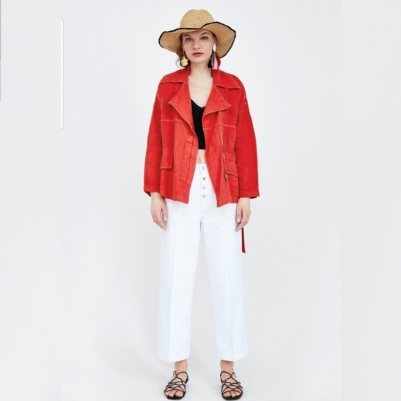 Zara light red belted linen jacket size Medium NWT - Picture 5 of 6
